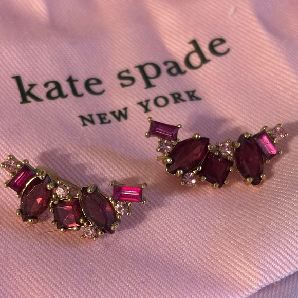 kate spade Jewelry - Kate Spade Red & Purple Crystal Cluster Earrings | Holiday Party Ready